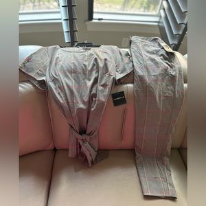 Liz Claiborne NWT Womens Emma Classic Suit Set Black MultiPlaid Shirt L Pants 10